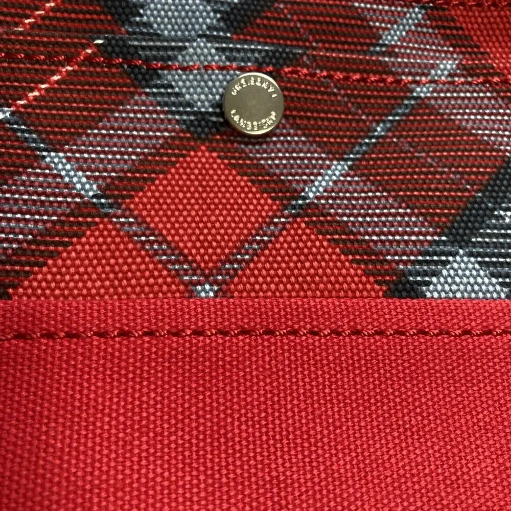 LANDS END Plaid Cotton Canvas Large Zip Pouch Purse Wristlet 8 x 5 x 0.5 inches